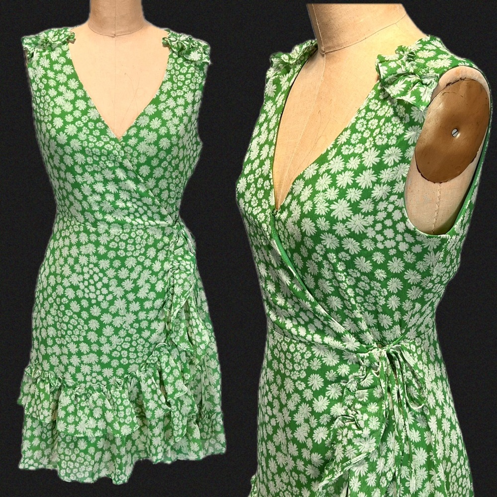 Summer meadow flower prairie wrap dress ruffle tie closure v-neck mini midi Lush